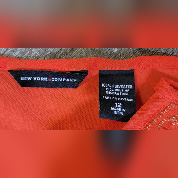 Vintage Y2K Asymetric Empire Tank Women's 12 Orange & Gold Boho New York & Co. - Picture 7 of 11